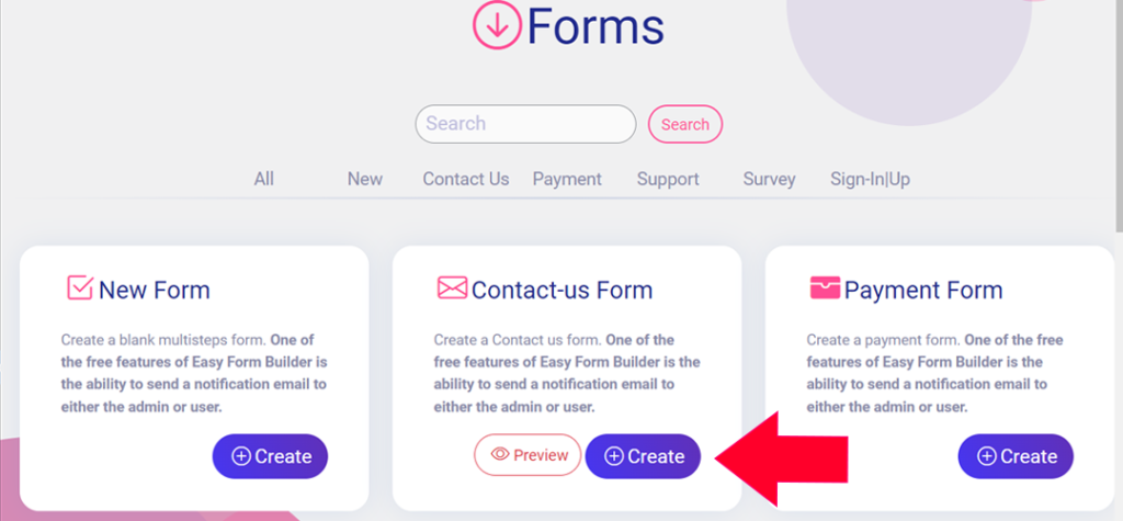 create contact-us easy form builder