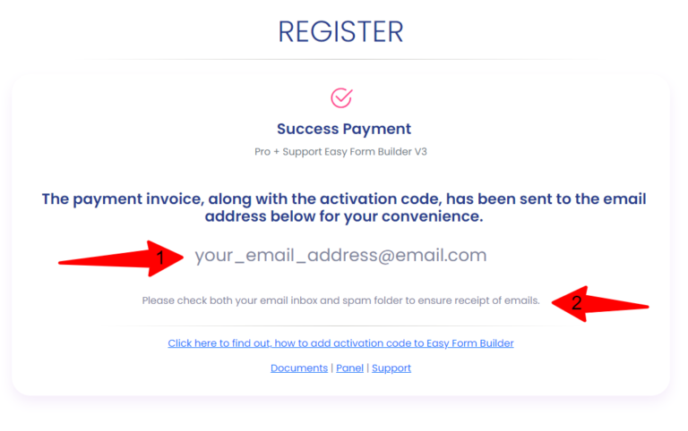 Easy Form Builder success payment confirmation page
