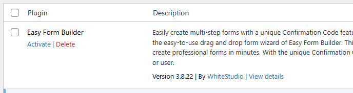 This image shows the screenshot of Step 7 — Activate Easy Form Builder