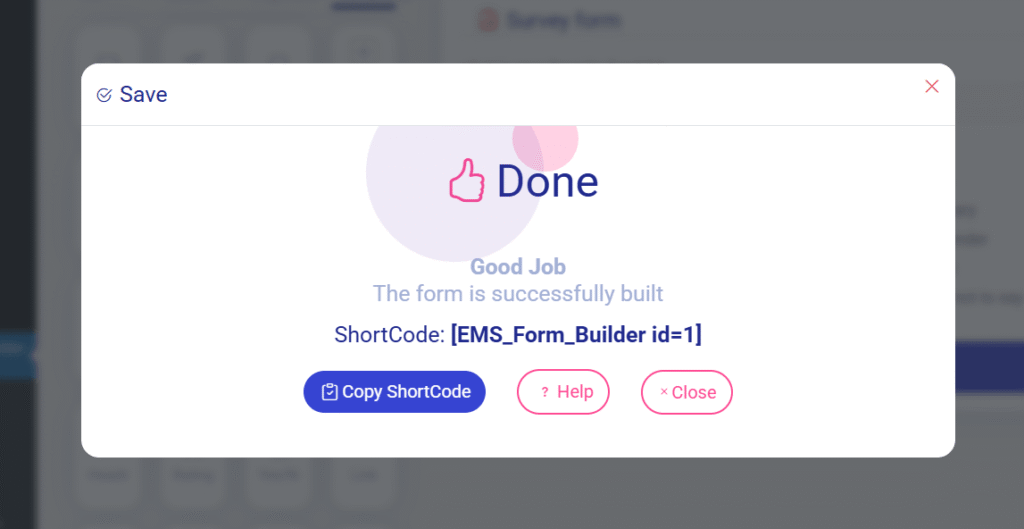 shortcode generated by Easy Form Builder