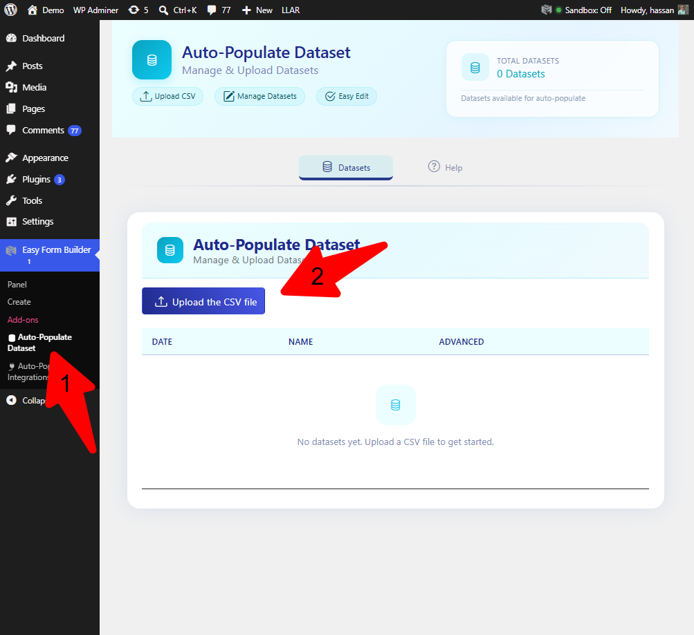Auto-Populate Dataset Easy Form Builder